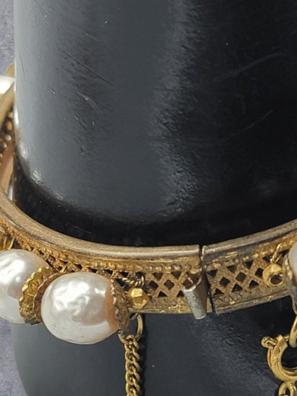 VTG Miriam Haskell Faux Baroque Pearl Clamper Bangle Bracelet Rare 1949 6.25" - Picture 4 of 16